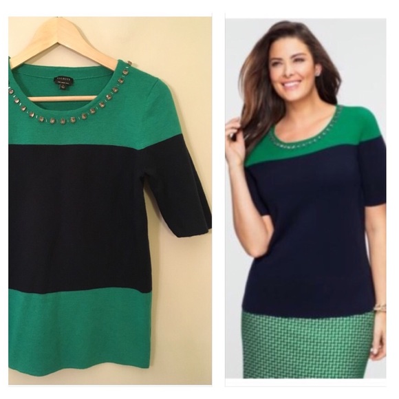 Talbots Sweaters - Talbot Gem Trimmed Merino Wool Color Block Sweater